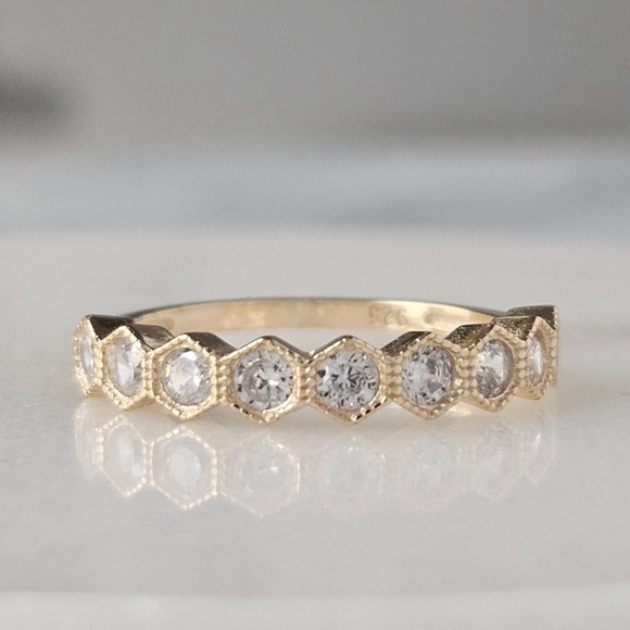 Honeycomb Half Eternity Band Size 6 by Charmed Aroma Gold & Sapphires - Picture 1 of 2